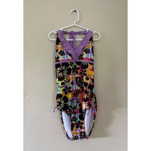 Beach Native Girls Size 14 One Piece Swimsuit Swimwear 70's Floral Ruffle
